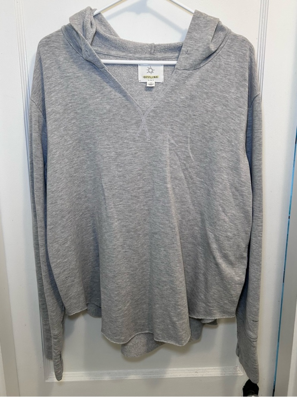 Aerie Offline Gray V-Neck Pullover Hoodie Sweatshirt Women’s L